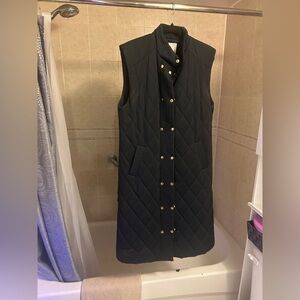 Black Quilted Long Vest with Gold Buttons